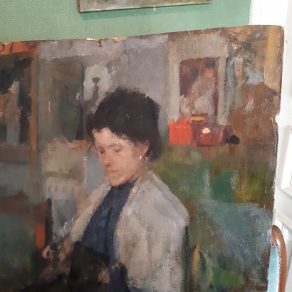Olga BOZNANSKA (1865-1940) 
Presumed self-portrait in the studio
Oil on board signed...