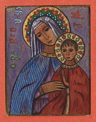 Charles FILIGER (1863-1928) 
Virgin and Child, Ora pro Nobis, 1894
Gouache on a print...