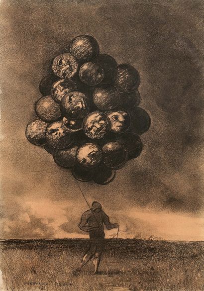 Odilon REDON (1840-1916) La grappe ou le marchand de ballons Dessin au fusain et...