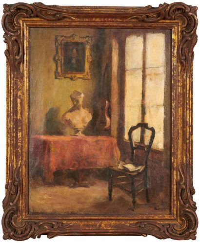 Benito BARRUETA-ASTEINSA (1873-1953) 
Interior with bust
Oil on canvas, signed lower...