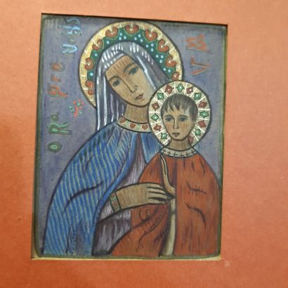 Charles FILIGER (1863-1928) 
Vierge à l'enfant, Ora pro Nobis, 1894
Gouache sur fond...