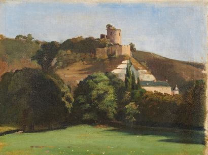 École Française du XIXe siècle Vue du donjon de La Roche-Guyon
Huile sur toile.
27...