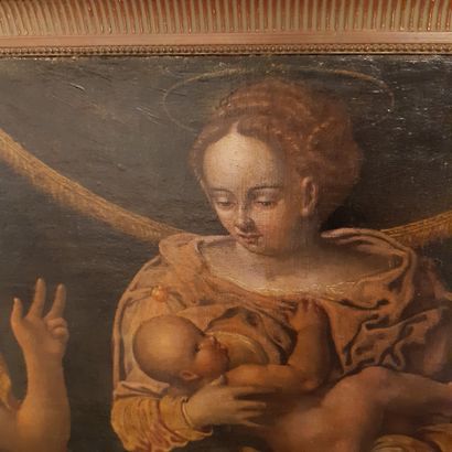 Luca LONGHI (1507-1580) La Vierge et l'Enfant Jésus entourés de sainte Catherine...