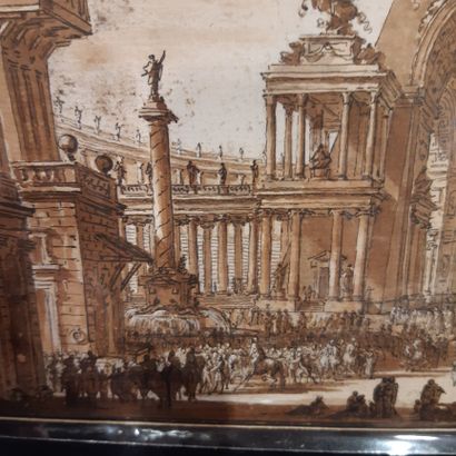 Charles de WAILLY (1730-1798) Architectural caprice with ancient triumphal scene
Pen,...