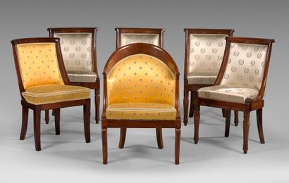 null A mahogany and mahogany veneer frame armchair and five chairs, four of which...