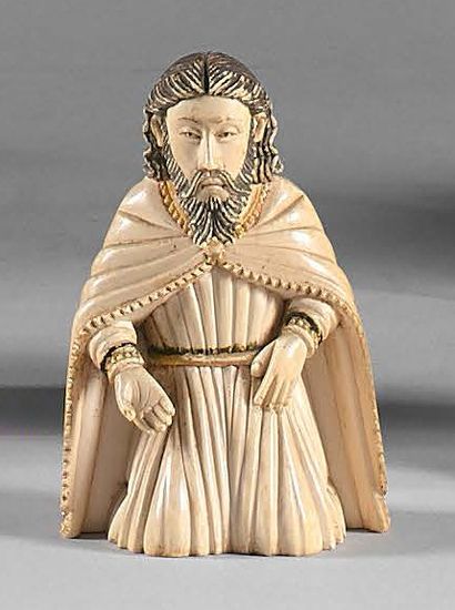 null Statuette en ivoire polychrome sculpté d'un saint
Joseph agenouillé.
Travail...