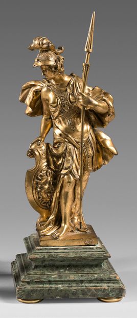 null Statuette en bronze doré représentant
Athéna.
Sur un socle en bois mouluré peint...