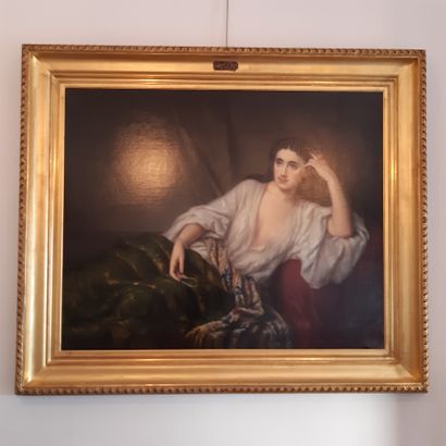 Anna REILLE (1824-1902) Jeune femme alanguie au collier de perles, 1869
Huile sur...