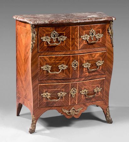 null Chest of drawers with a curved front in violet wood veneer, opening with four...