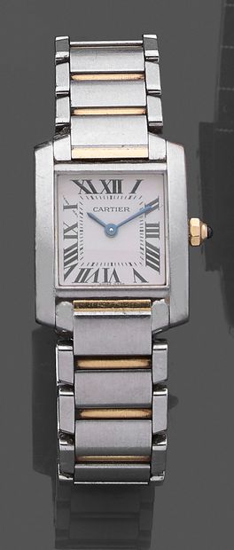 Cartier, Tank Française 
Montre bracelet de dame en acier et or 18k (750 millièmes)....