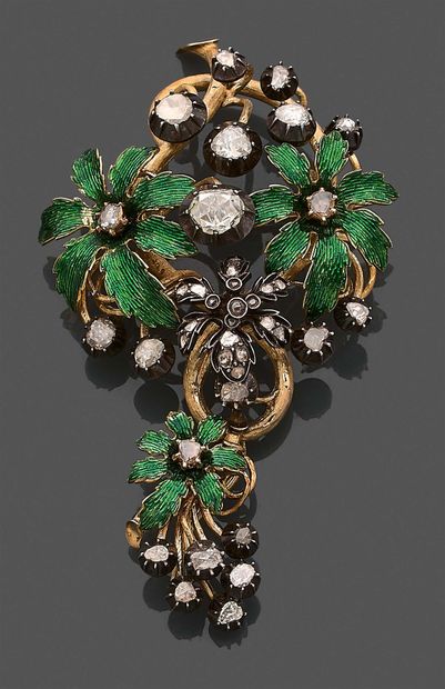 null Brooch flowers out of gold 750 thousandths and silver 925 thousandths, partially...