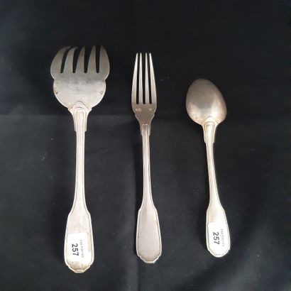 null Set of silver cutlery 950 thousandths, simple filets and contours including:...