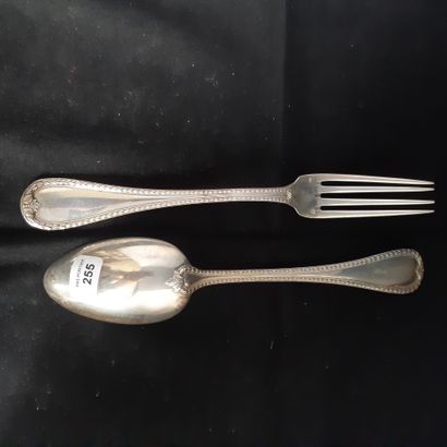 null Twelve forks and eleven spoons in silver 950 thousandths, piriform model underlined...