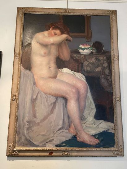 Louis-François BILOUL (1874-1947) Nude sitting with her headdress
Oil on canvas,...
