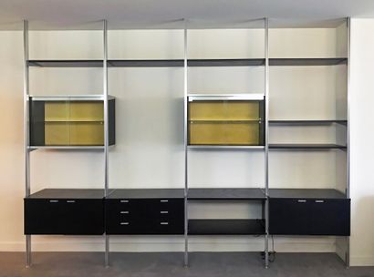 George Nelson (1908-1986) Modular bookcase model "CSS", in aluminium and black lacquered...