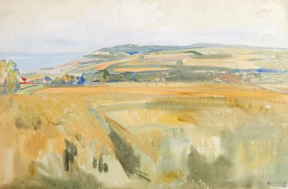 Paul Frédéric Antoine CHARAVEL (1877-1961) Paysage près d'Étretat
Aquarelle, porte...