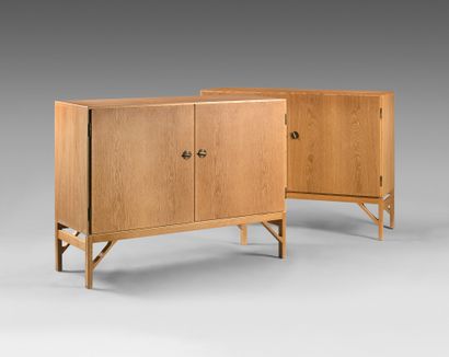 BORGE MOGENSEN (1914-1972) Pair of cabinets model "China", teak structure, brass...