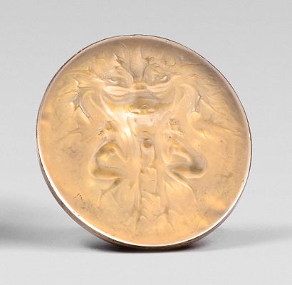 RENE LALIQUE (1860-1945) Hatpin mounted in brooch "two figures and mask". Industrial...