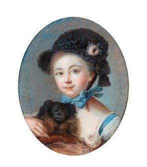 null ECOLE FRANCAISE du XVIIIe siècle Jeune fille au chien - Jeune fille au chat...