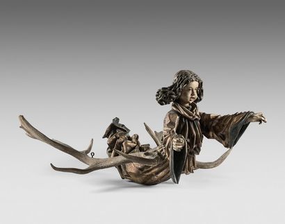 null Lusterweibchen suspension made up of a draped angel in polychrome and gilded...