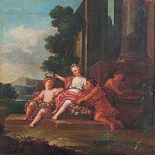 null 18th century FRENCH SCHOOL Allegory of the Seasons Four oil on canvas, lined....