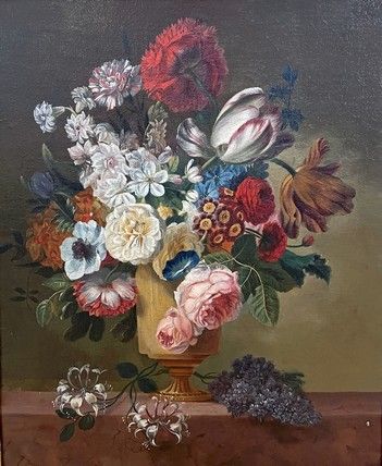  Attribué à LERICHE (actif à la fin du XVIIIe siècle) Bouquet de fleurs dans un vase...