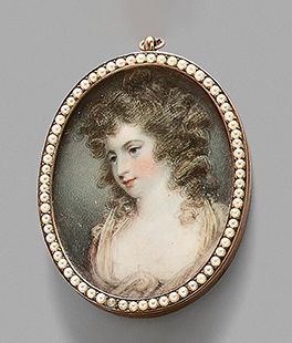 null Oval miniature on ivory under glass, portrait of Mary Robinson in bust, the...