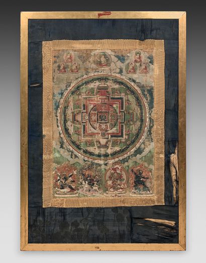 TIBET - XVIIe/XVIIIe siècle Mandala, détrempe sur toile, Yamantaka sous la forme...