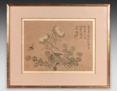 CHINE - Vers 1900 Ensemble de deux peintures, encre et couleurs sur papier, représentant...