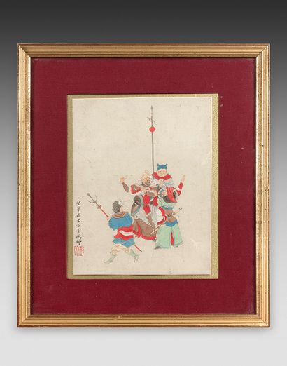 CHINE - XIXe siècle Ensemble de deux peintures, encre et couleurs sur papier, une...