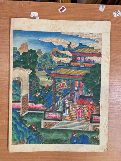 CHINE, Canton - Vers 1900 Encre et couleurs sur soie, représentant des immortels...