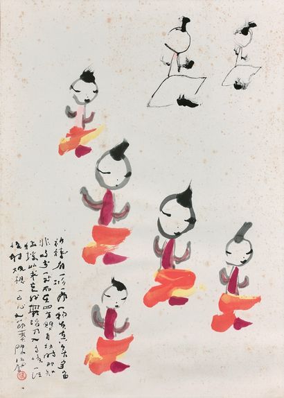 TAN SWIE HIAN (né en 1943) Dancers
Ink and colours on paper.
Signature and poem on...
