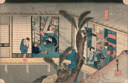 Utagawa Hiroshige (1797-1858) Oban yoko-e de la série Tokaido Gojusan tsugi no uchi,...