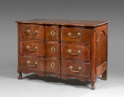 null Chest of drawers with crossbow front in walnut opening with three drawers. Sides...