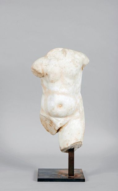 null White marble torso of a young man. Roman period, 2nd century. (Limestone deposit,...