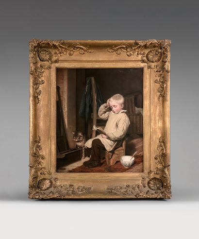 Jacques Laurent AGASSE (1767-1849) Le mot difficile, vers 1820
Huile sur toile.
Monogrammée...