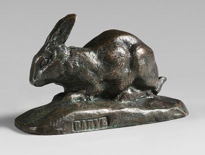 Antoine Louis BARYE (1795-1875) Lapin, oreilles dressées
Épreuve en bronze à patine...