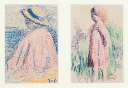 Maximilien Luce (1858-1941) Étude de jeune fille Deux dessins aux crayons de couleurs...