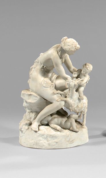 null Bisque statuette representing a nymph with three putti and a goat.
Sèvres, 19th...