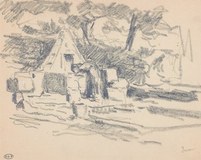 Maximilien Luce (1858-1941) Bretagne, le lavoir à Kermouster
Dessin au crayon noir...