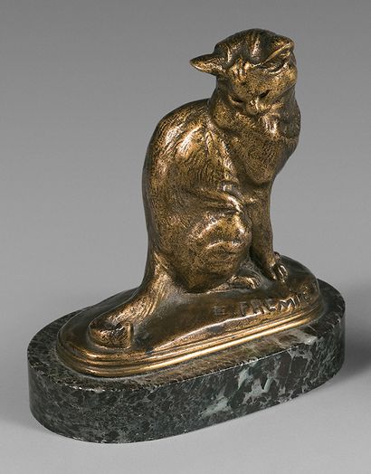 Emmanuel Fremiet (1824-1910) Seated cat, head turned to the right
Gilt bronze proof,...