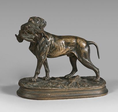 Edouard Paul DELABRIERE (1829-1912) Pointing Dog at the Report
Patinated bronze proof,...