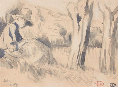 Maximilien Luce (1858-1941) Ambroisine Luce au bord de la rivière à Bessy-sur-Cure,...