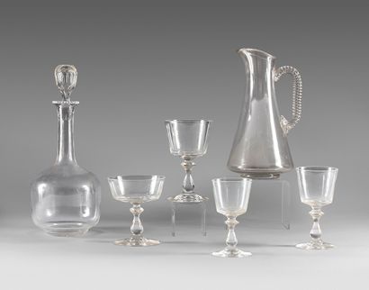 null 
Part of a crystal stemmed glass service with faceted bottom comprising: eighteen...