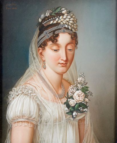Cathelin-Maurice MOUTON (1769-1850) Portrait de jeune femme en mariée, 1818
Pastel,...
