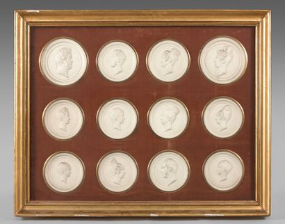 Jean Jacques Barre (1793-1855) Gilded wood frame with twelve plaster medallions decorated...