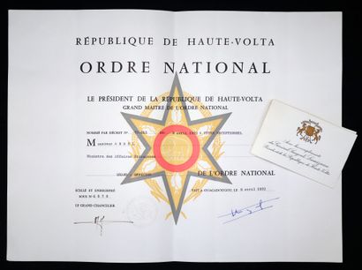 null Haute-Volta - Ordre national voltaïque, ensemble de grand officier comprenant...