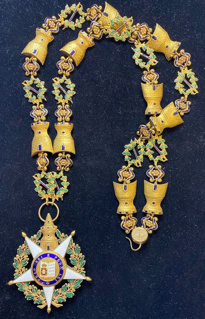 null Portugal - Ordre de la Tour et de l'Épée, collier de grand-croix en or composé...