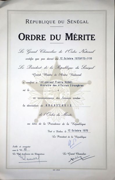 null Sénégal - Ordre du Mérite, ensemble de grand-croix comprenant : le bijou et...
