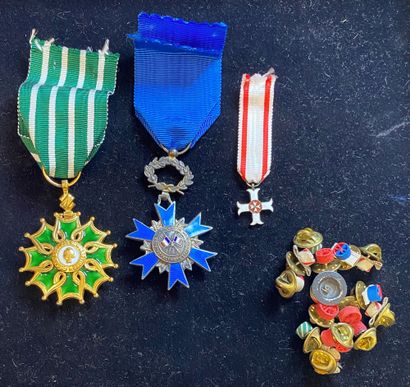 null Lot of three: order of Arts and Letters, jewel of officer in gilt and enamel,...